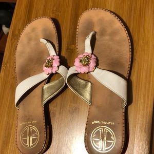 White with a pink flower Lilly Pulitzer sandals!